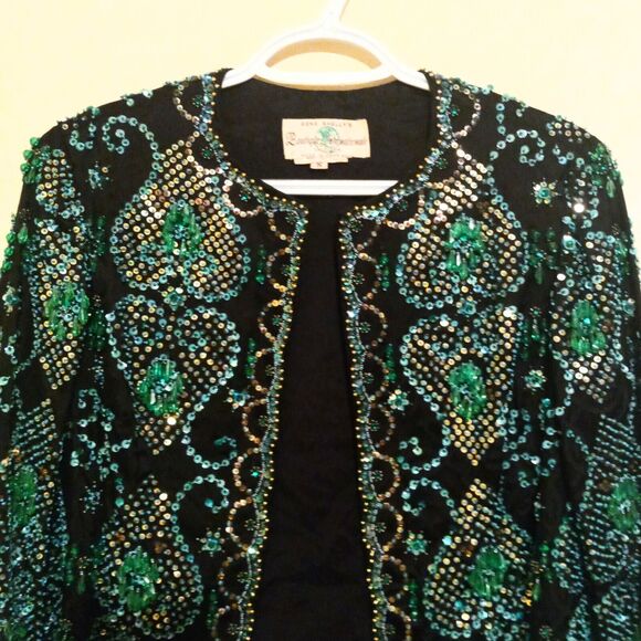Vintage Gene Shelly Silk Blend Jacket-Small-Hand Beaded-Rhinestone-Lined-1950s - Picture 2 of 9